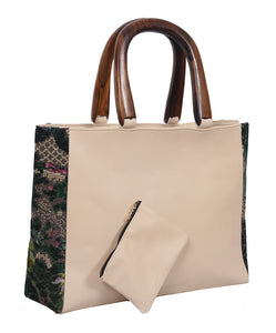 Leather Bag with Wodden Handle LB2002WH