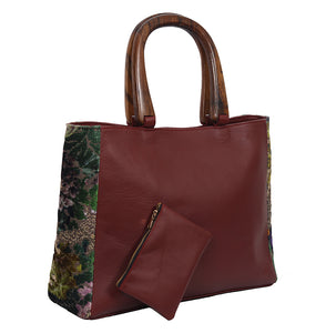 Leather Bag with Wodden Handle LB2004BR