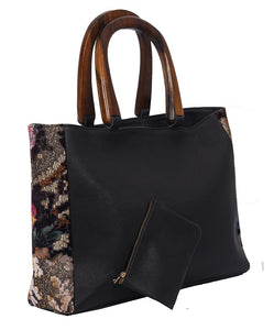 Leather bag with Wooden Handle LB2006DBL