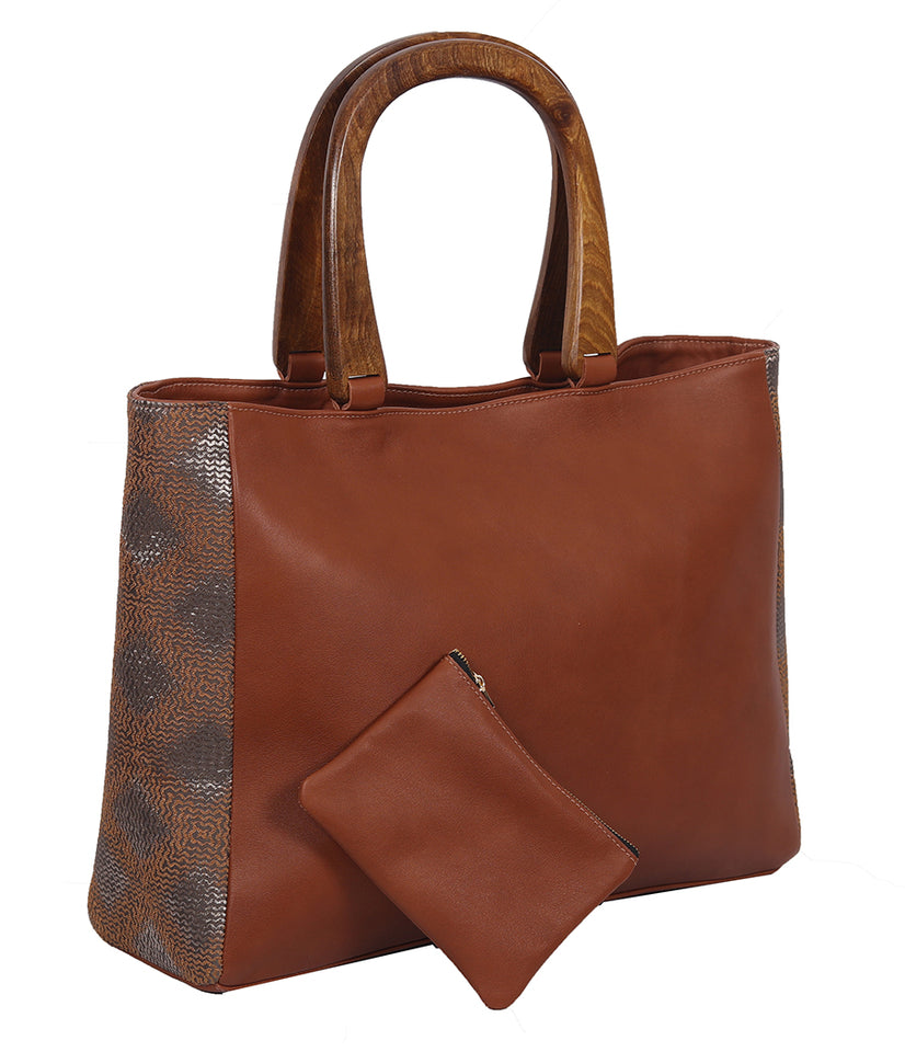 Leather Bag with Wodden Handle LB2007CAR