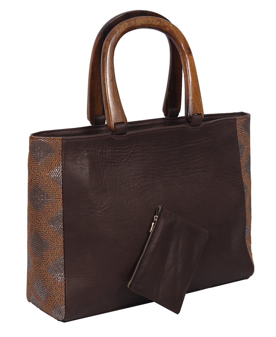 Leather Bag with Wodden Handle LB2008DM